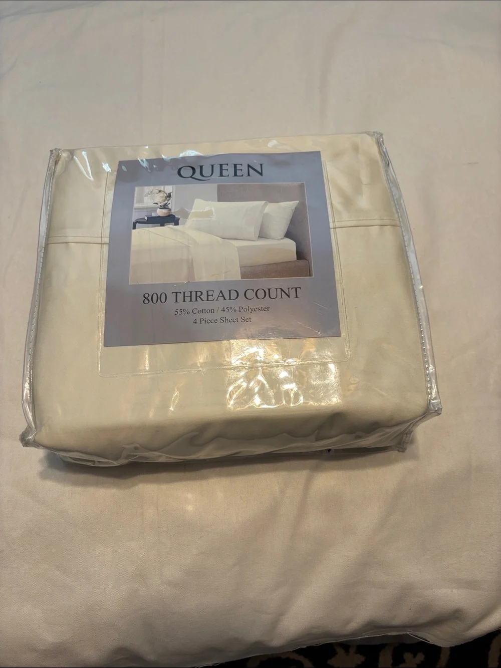 Queen 800-Thread Count Cream Sheet Set - Soft Cotton-Blend